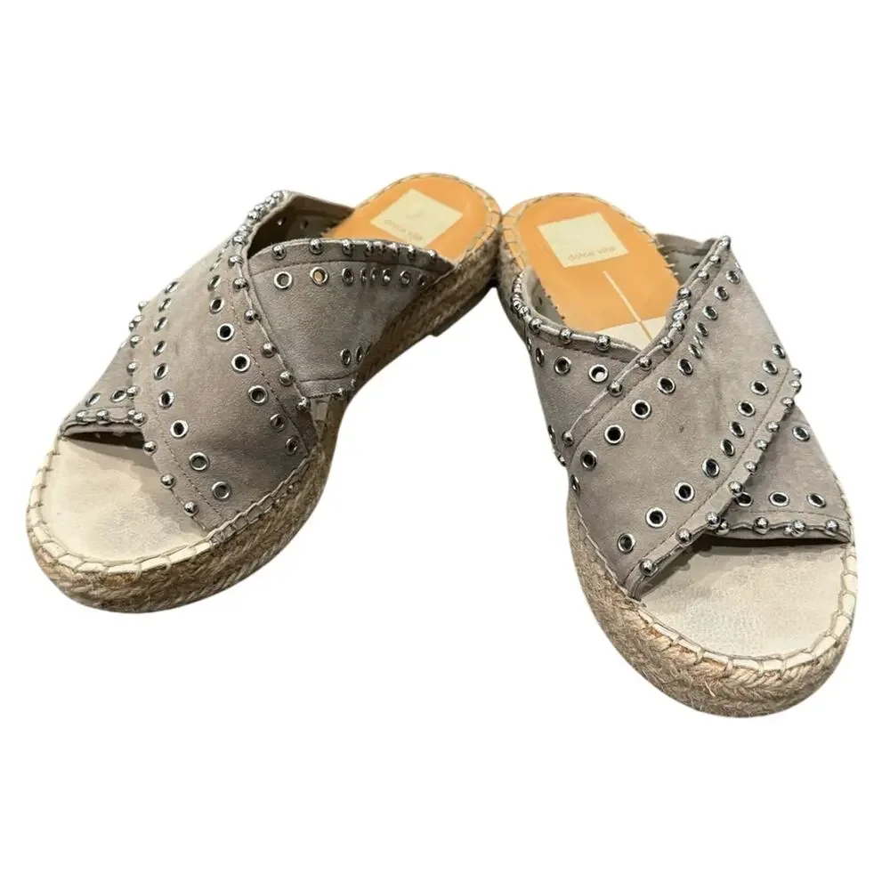Dolce Vita Grey Suede Espadrille Sandals with Studded Crisscross Straps Size 8.5